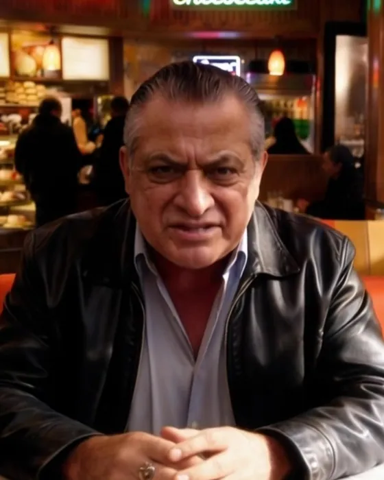 Sal Morelli in a black leather jacket at the diner booth