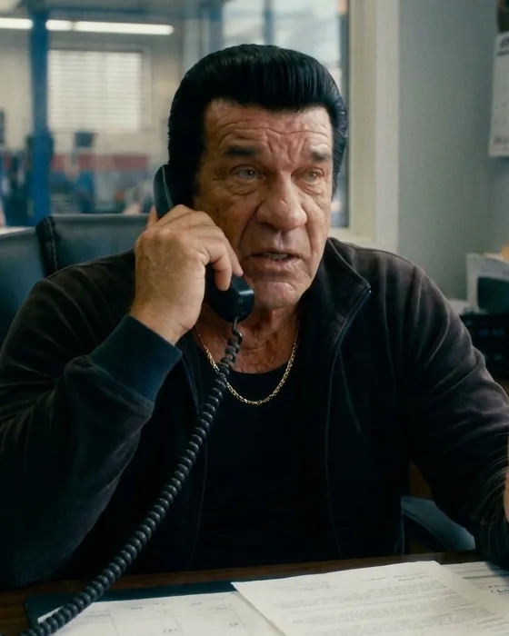Tommy Martini on the phone in his body shop office